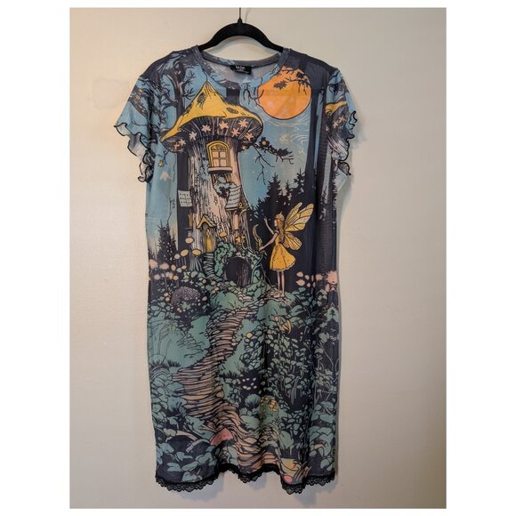 Dressed in LALA Dresses & Skirts - Dressed In Lala Believe In Magic Mesh Mini Dress Size XL Lettuce Edge Hem Sleeve